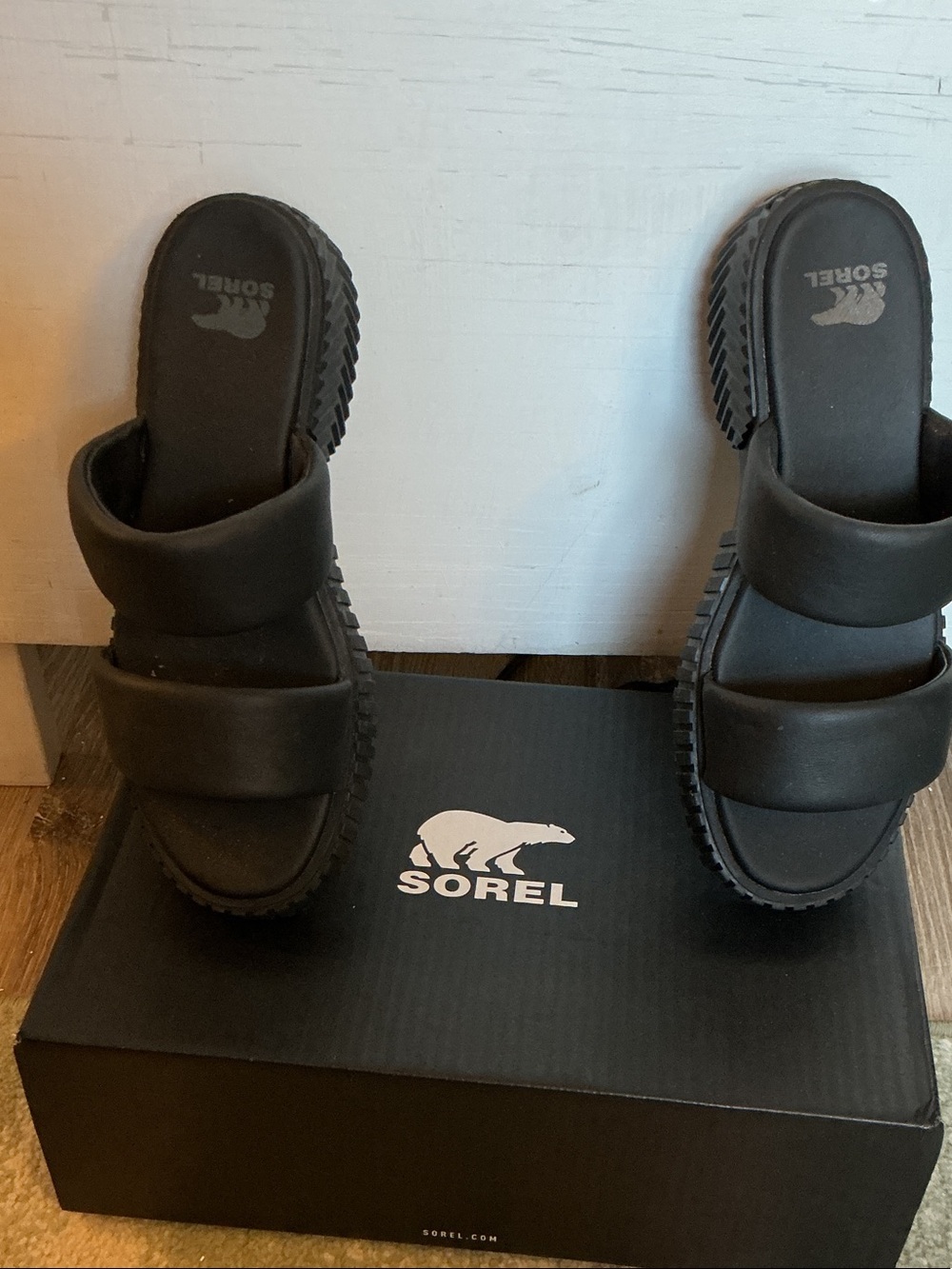 Sorel Black Dual-Strap Kids Slide Sandals